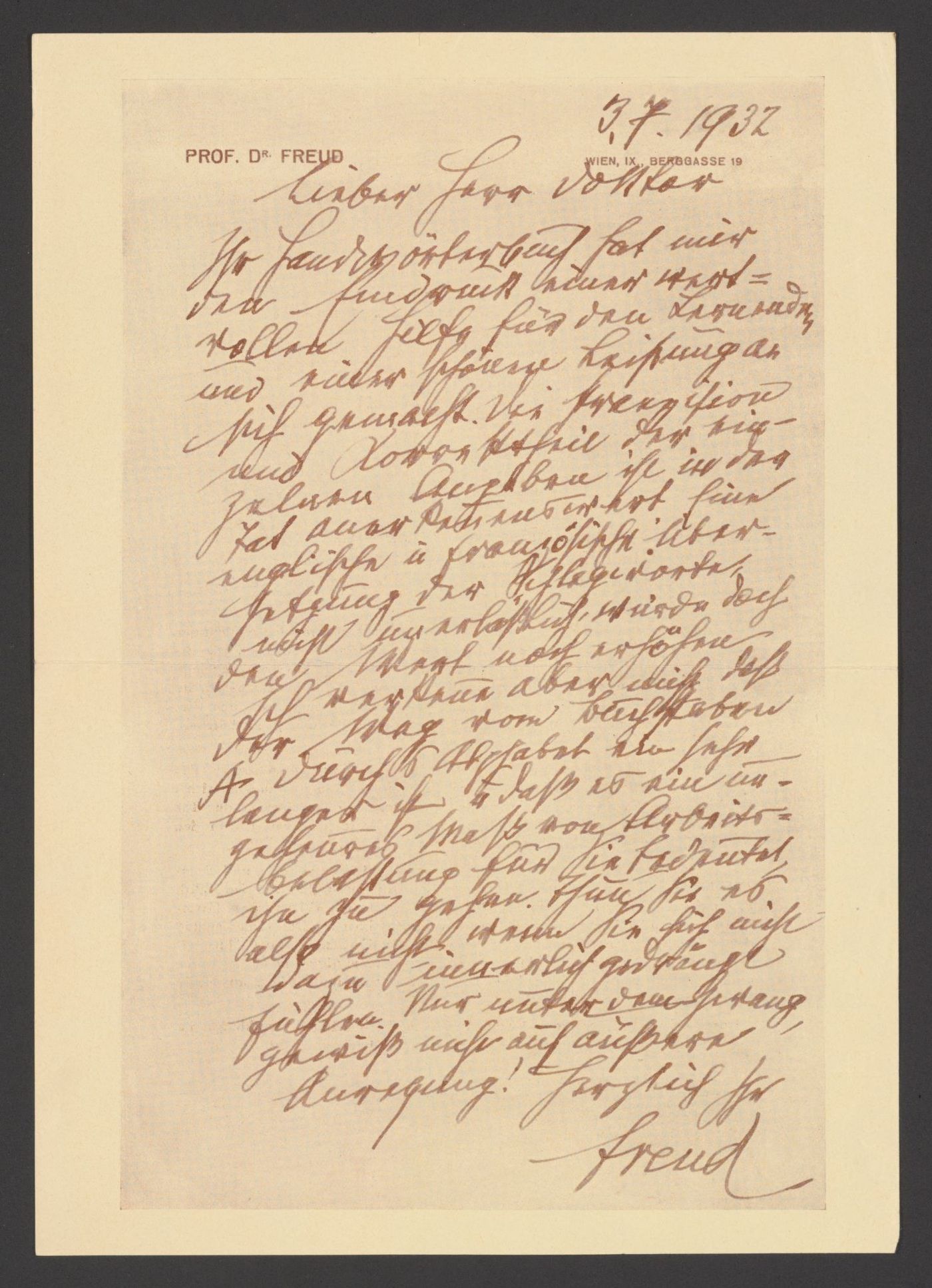 Letter from Sigmund Freud